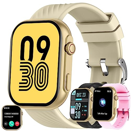 Smartwatch Women med Telefonfunktion, Fitness Tracker 2,0 HD Pekskärm, 123 Sportlägen Sportklocka Smartklocka med Sömnmonitor Pulsmätare Fitnessklocka Armbandsur för Android IOS (Guld)