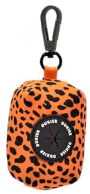 DUKIER - Dispensador de Bolsas para Excrementos Perro, Portabolsas de Tela, Accesorio Animales, con Mosquetón, Diseño Cheetah Gold