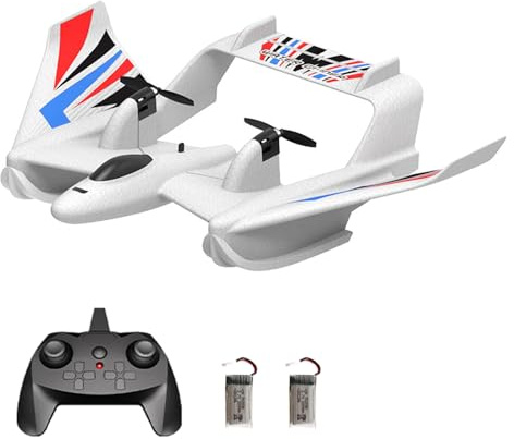 GoolRC RC Plane Remote Control Airplane, 3 in 1 Water Land Air RC Airplane, 2.4GHz 2CH RC Aircraft, RC Glider with Gyroscope and Stunt Flying, 2 Batteries for Beginners, White