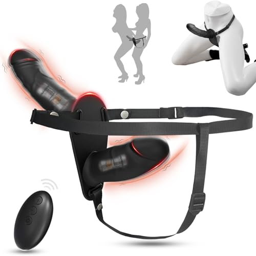 BDSMYOU Strapon-on Doppeldildo mit 2er Dildo Vibrator - 10 Vibrationsmodi,Strap on Umschnall für Frauen Lesbian,Vibrator mit Fernbedienung,Umschnalldildo Diloschwanz mit Vibration für Frauen (A)