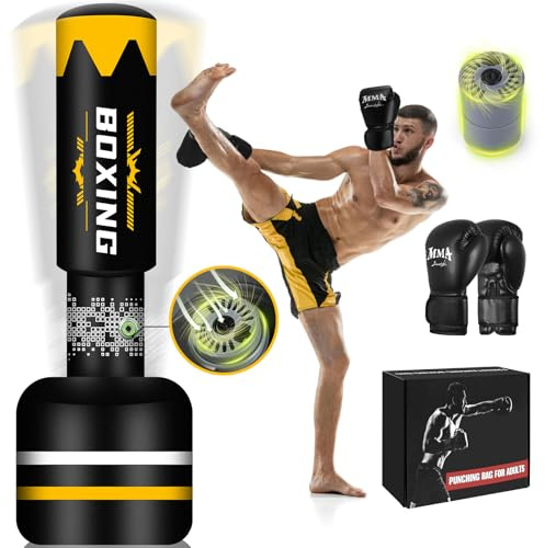 Upgrated Standing Punching Bag for Adults with Automatic Built in Air Pump, 71'' Heavy Bag Boxing Equipment with 12OZ Gloves Kicking Bag for Beginner Training MMA Muay Thai Fitness Kickboxing Home Gym