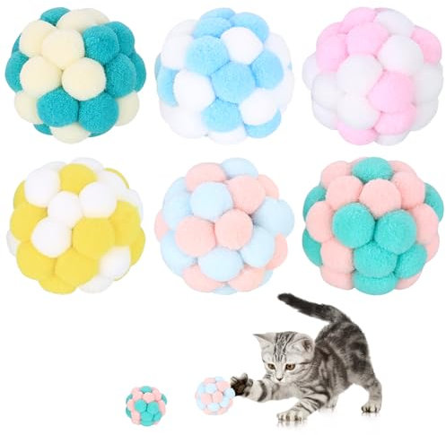 6 Bunte Plüsch Katzenspielzeug Bälle mit Glöckchen für Katzen & Kätzchen - Innen Spielen, Kauen & Kratzen