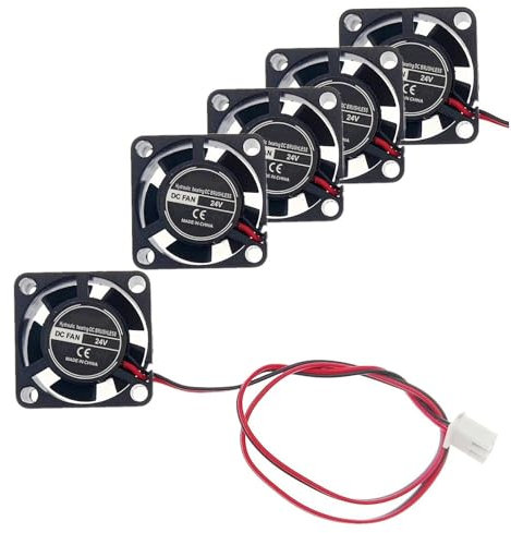 JZK 5 Stück 25mm 2-poliger 24V Mini-Lüfter mit Kabeln, 2510, 25x10mm, Hydrauliklager Miniatur DC bürstenloser Lüfter für Entwicklungsboards, Grafikkarten und DIY-Projekte
