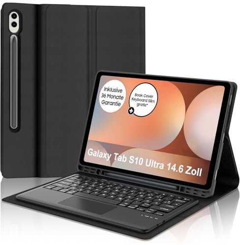 IVEOPPE Tastatur für Samsung Galaxy Tab S10 Ultra 2024, Hülle mit Tastatur Galaxy Tab S10/S9 Ultra Con Touchpad, Abnehmbarer QWERTZ Layout Keyboard für Samsung S9/S10 Ultra 14.6 Zoll, Schwarz