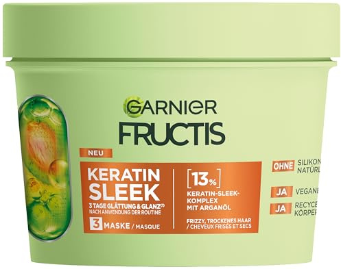 Garnier Fructis Keratin Sleek Maske mit Arganöl und Keratin-Komplex für trockenes und zu Frizz neigendes Haar, 370 ml