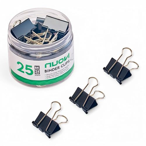 NUOVI 25 mm pärmklämmor – flerfärgade | tillverkade av härdat stål, hållbara och rostbeständiga | perfekt för att hålla lösa papper | perfekt för skola, kontor och hem (paket med 24)