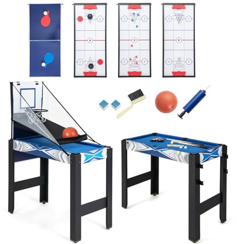 RELAX4LIFE Tavolo da Gioco 6 in 1, Set di Tavolo da Gioco Combo con Basket, Biliardo, Ping Pong, Hockey, Shuffleboard, Bowling per Casa, Stanza dei Giochi, Feste, Serate in Famiglia