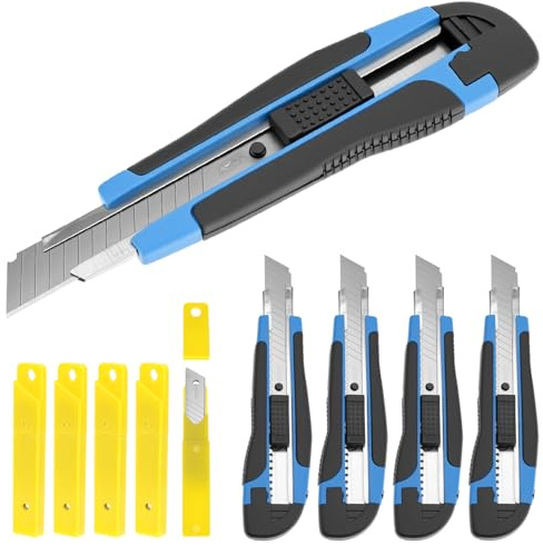 QWORK® 5 Taglierino Cutter Professionale 18mm con 50 Lame SK5 - Taglierino di Precisione con Blocco di Sicurezza