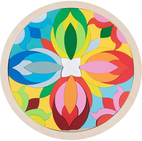 Stakee Puzzle en Bois Arc-en-Ciel Montessori pour Enfants, Jouets Éducatifs, Géométriques, Entraînement À L'imagination, Blocs Mandala, Jeux Cérébraux