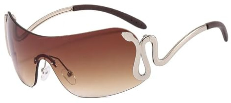 TOIPASTN Gafas de sol sin montura de moda para hombre y mujer, con montura metálica de lujo, UV400 (marrón plateado)