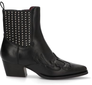 Etika Botines Camperos de Tacón para Mujer, Bota Estilo Cowboy con Tachuelas, Tacón Cubano de 5cm y Cierre con Cremallera, Modelo 110547 Negro - 38