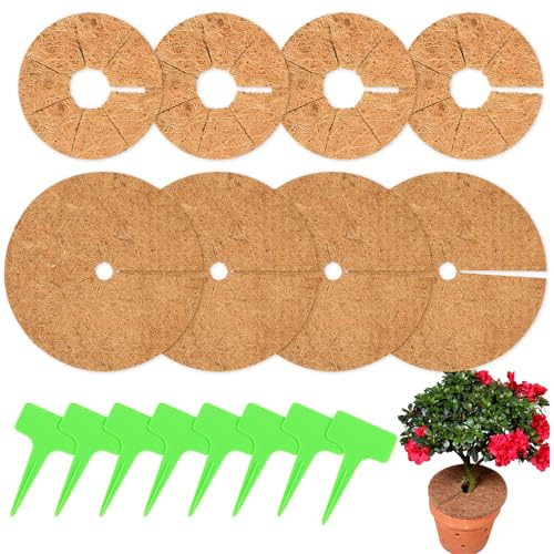 TPVUPC 8 Pièces Tapis de Coco Plantes, 20cm et 30cm Disque de Protection Plante, Tapis Paillage en Fibre Coco pour Protéger Racines Plantes Pot du Gel, Protection Contre Le Gel