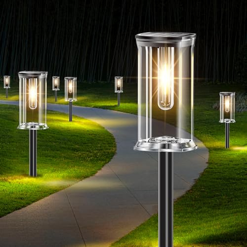 SOLARBABY Pack de 12 Luces Solares Exterior LED Jardín, Luces Solares Decorativas Exterior IP65 con Sensor Crepuscular y Encendido Auto, Iluminación Solar para Terraza Jardín, Patio Camino, Luz Cálida