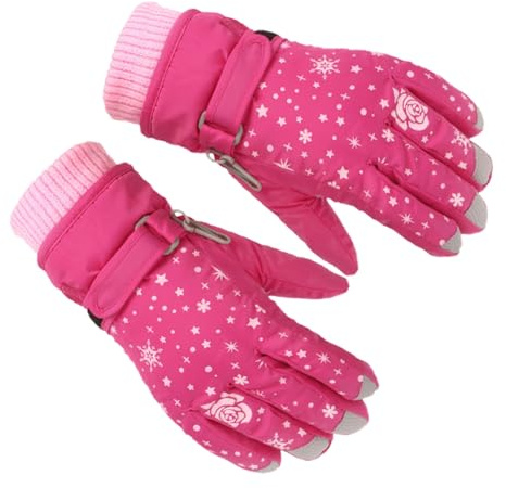 Drfeify Kids Ski Gloves Polyester Girls Snowboard Gloves 5 Finger Winter Snow Windproof Water Proof Anti Slip Grip for Skiing Sledding Biking Hiking