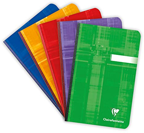 Clairefontaine 69602C Un Carnet Dos Toilé - 11x17 cm - 192 pages Petits Carreaux - Papier Blanc 90 g - Couverture Carte Pelliculée Couleur Aléatoire