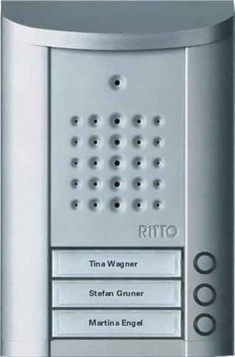 Schneider Electric Ritto Türstation, Entravox, Audio für 3-Familienhaus, Gegensprechanlage mit beleuchteten Klingeltasten, Aufputz, Außeneinheit, Silber eloxiert, Artikelnummer 1840320