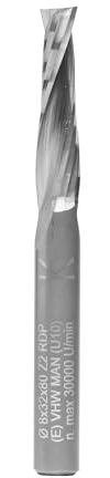 ENT 10030 Spiralnutfräser Premium VHW, Schaft (S) 8 mm, Durchmesser (D) 8 mm, NL 32 mm, GL 80 mm