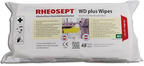 Rheosept® plus Flächen-Wipes viruzid (alkoholfrei) Desinfektionstücher - Desinfektionsmittel für Hände und Oberflächen - 1 x 48 Feuchttücher in wieder verschließbarer Verpackung