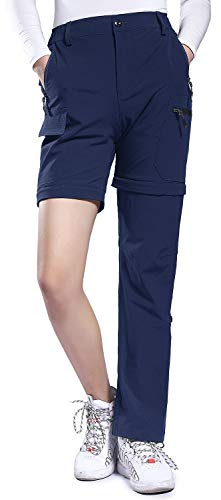 Pantalon de randonnée pour femme Hiauspor - Zip off - Respirant - Séchage rapide - Détachable - Pantalon d’extérieur - Stretch - Pantalon fonctionnel - Pour l’été, bleu marine, XS