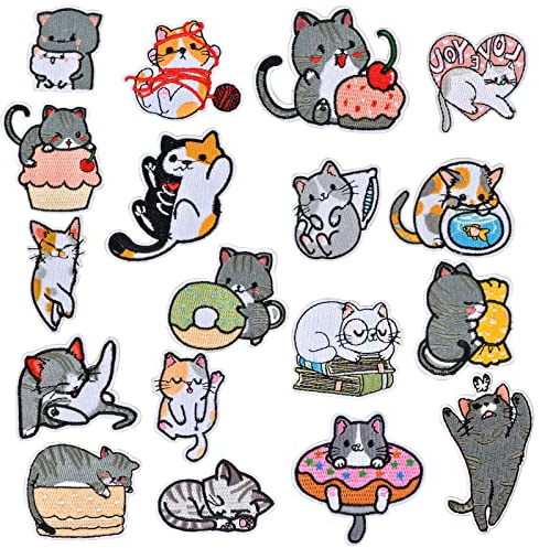 Ecusson Thermocollant Patch, 18 Pièces Chat Ecusson, Patches à Repasser, Broderie Patch Thermocollant, Ecusson Thermocollant Enfant, Kit Patchs de Réparation pour Vêtements, Vestes, Sacs à Dos, Jeans