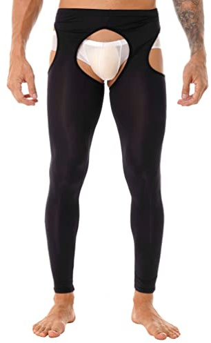 YiZYiF Herren Strumpfhose Ouvert Transparent Leggings Offener Schritt Stretch Lange Unterhose Mit Loch Erotische Wäsche Schlafhose Schwarz Einheitsgröße