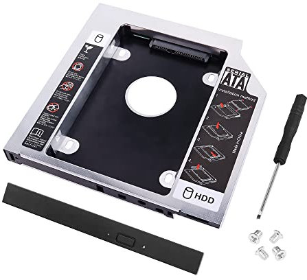 YAODHAOD Adaptador óptica,CD a SSD HDD Caddy de 12,7 mm / 9.5mm, SATA de 3,5 Pulgadas y 2,5 Pulgadas, Compatible con DELL HP Lenovo ThinkPad Acer ASUS Sony Laptop (9,5mm Aluminio)