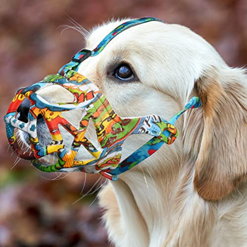 Hundemaulkorb, Bedruckter Korb-Maulkorb für kleine, mittelgroße und große Hunde, Dackel, Beagle, Atmungsaktive Haustier-Maulkörbe, um das Beißen zu verhindern und Kauen zu verhindern