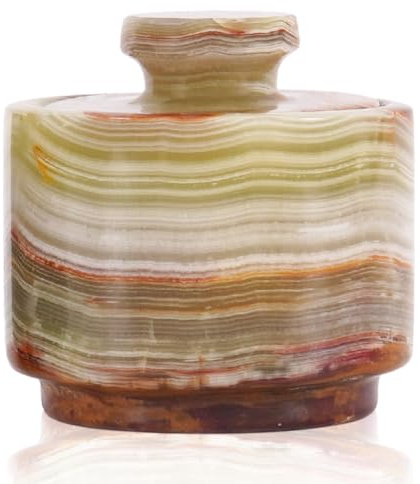 MARBLOUS KRAFTS Stylish Marble Sugar Dispenser 3.5 oz Salt Cellar, Salt Container and Marble décor 3 X 3 Kitchen décor and Salt Pepper Bowls Salt Dispenser (Green Onyx)