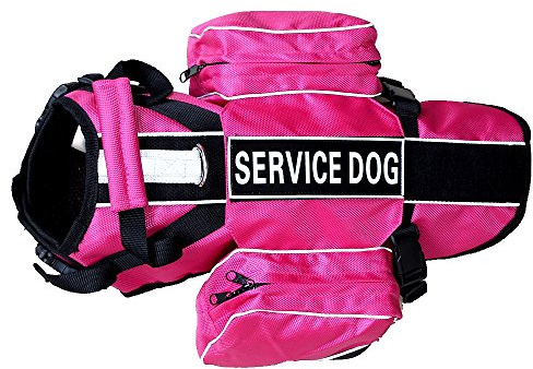 Pimaodog Dog Saddlebag Backpack, Back Pack Dog Harness, Camping & Travel Vest Harness, Reflective Hound Hiking Backpack Saddle Bag Lightweight, for Medium & Large Dogs (Hot Pink, S Girth 16 - 20)