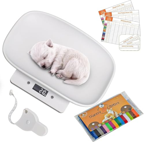 Digital Pet Scale, LCD Electronic Small Weighing Scales for Precise Measurements of Babies, Animals, Food Scales for Kitchen (White Pet Scale with Collars&Record Charts)
