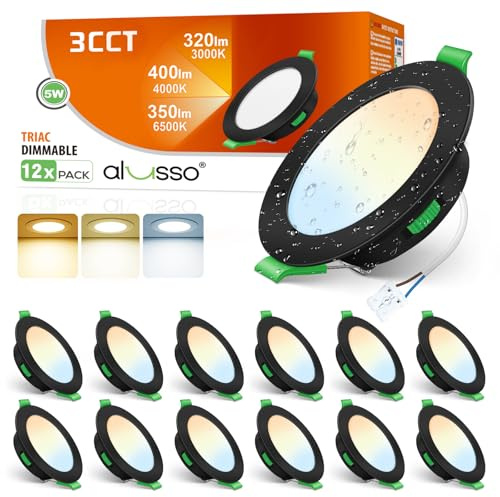 ALUSSO LED Downlight Ceiling 5W 350LM Dimmable 3CCT Black 12 Pack