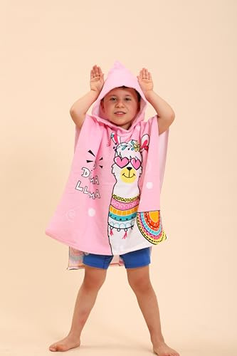 TEHALK Kids Hooded Beach Towels, 24 x 24, Alpaca Unicorn Pattern, Polyester, Machine Washable