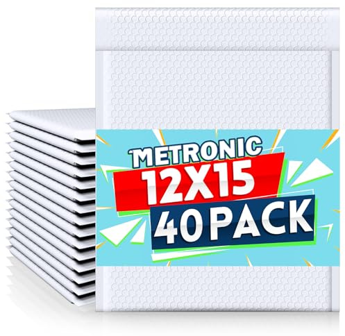 Metronic Bubble Mailers 12x15 Inch 40 Pack Large Bubble Mailer White Waterproof Padded Envelopes Opaque Cushioning Mailer for Shipping Clothes, Books,Jewelry Makeup Supplies