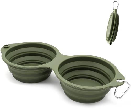 Bols pour Chiens Gamelles de Voyage Deux en Un Intégré Pliable Bol sans Rebord en Plastique,pour la Randonnée Le Camping pour Chiens Chats,Vert (Verte)