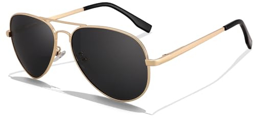 LOJUDI Polarised Kids Pilot Sunglasses - Boys Girls Childrens Sunglasses Mirror Metal Frame for UV400 Protection-Gold Frame/Grey Lens