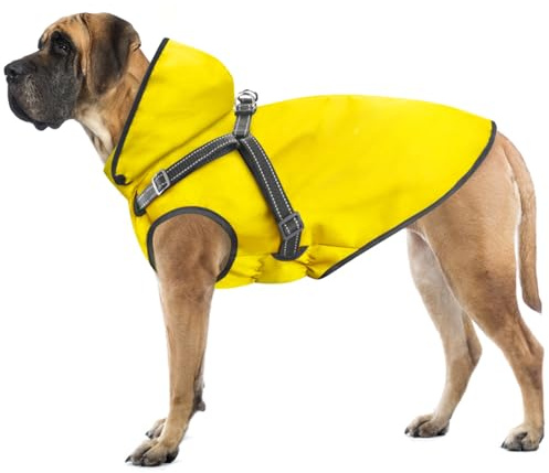 Mosucoirl Imperméable pour Chien avec Capuche pour Petits, Moyens et Grands Chiens et Chiots (Jaune, S)