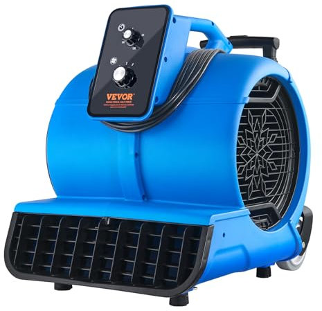 VEVOR Souffleur de sol, 1400 tr/min, ventilateur de séchage refroidissement, 113 m³/min, sèche-tapis portable 3 angles de soufflage, minuterie, réglage 3 vitesses, pour nettoyage, maison, commercial