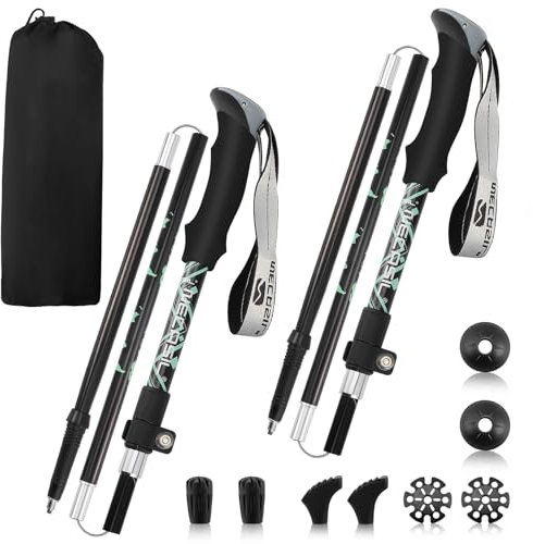 Bâtons de randonnée pliables en carbone 7075 en aluminium ultra léger télescopique réglable 105-125 cm Bâtons de marche nordique Canne de marche pliable pour homme et femme avec accessoires tout