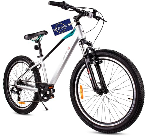 Verdant Bike Bicicleta Infantil 24 Pulgadas a Elegir 7 velocidades Shimano, Bicicleta para niños de 8 a 12 años con Amortiguador, V-Brake (Plata)