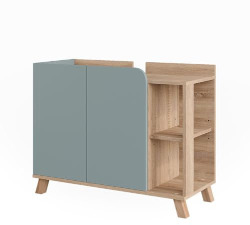 Vicco Mueble bajo Lavabo Karen, Sonoma/Azul, 80 x 65 cm con 2 Puertas