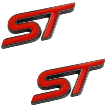 2 pezzi Emblema Adesivo ST, Adesivo per auto in metallo ST emblema griglia anteriore corpo tronco, Insignia ST, Distintivo Adesivo ST, Emblema Adesivo metallico ST Compatibile per Fieste Focos Mondio