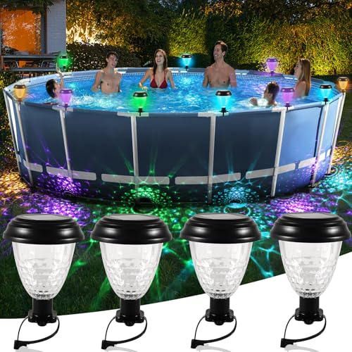 Begonia 4 luces solares para piscinas con marco, luces de iluminación de estanque, impermeables, accesorios de piscina al aire libre, decoración para piscina, escaleras, valla, patio, jardín