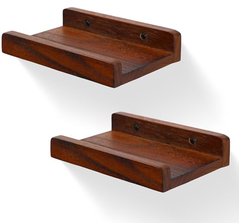 PHOENANCEE Massivholz, 20cm Wandbilderregale Leiste, rustikale Holzleiste Regale, dekoratives Fotoregal für Wohnzimmer, Küche, Schlafzimmer, Bücher, 2er-Set, dunkler Nussbaum