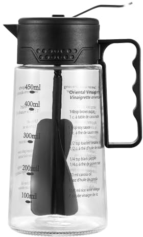 Glass Salad Dressing Shaker 450ml with Graduated Scale & Imprinted Recipes Homemade Vinaigrette Dressing Bottle Salad Dressing Mixer Drip Free Salad Dressing Storage Container, Dishwasher Safe