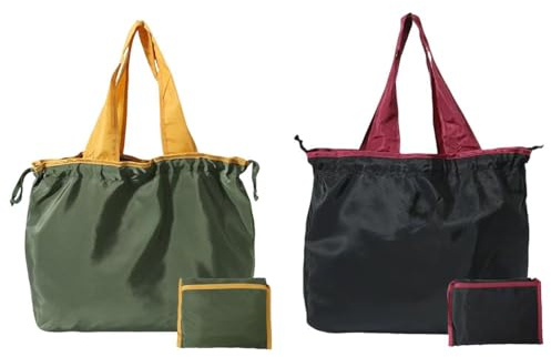 TIMJJG 2 Bolsas De Compras Lavables, Bolsas De Compras Reutilizables, Bolsos Portátiles De Gran Capacidad, Adecuados para Viajes, Compras, Campamentos Al Aire Libre(Negro, Verde Militar).