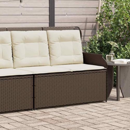 Frdhee Sofá de esquina pequeño para salón, banco de jardín ajustable con cojín marrón de poliratán, sofá de terraza para patio trasero, balcón y terraza