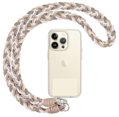 Votvloay Cordino per Cellulare Telefono Universale,Adatto a Tutti Gli Smartphone, Rimovibile Cordino da Collo Nylon Catena Collana Tracolla con Toppa di Fissaggio - Bianco, Oro, Cachi