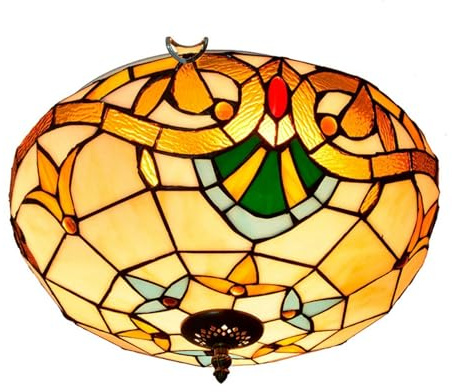 Lampadario da incasso a soffitto in stile Tiffany Lampadario in vetro colorato da 16 pollici Lampada da soffitto in stile barocco giallo Deco vintage per soggiorno Sala da pranzo Camera da letto