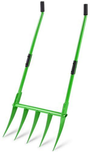 KEMETIK 5 Tines All Steel Broadfork, 19 Broad Fork Garden Tool Heavy-Duty Digging Pitchfork, Non-Slip Grips & Detachable Design for Gardening, Farm Cultivation, and Soil Loosenin
