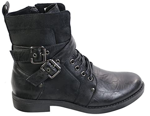 Elong Mens Punk Rock Goth Elmo Ankle Boots Brown Black Leather Buckle, Black, 8
